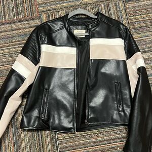 Striped Biker Leather Jacket